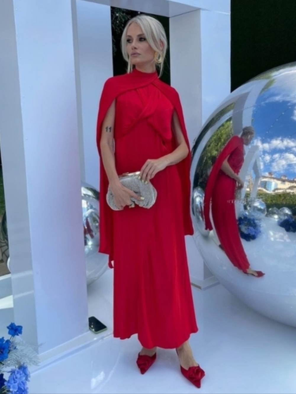 Zara * Satin Effect Midi Dress Red size XS